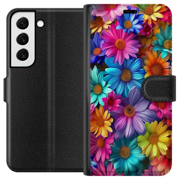Samsung Galaxy S22+ 5G Lompakkokotelo Gerbera Kukat Värikäs Koriste Kukka Motiivi Suosittu Kotisisustus Väririkas Seinätaide Suunnittelu