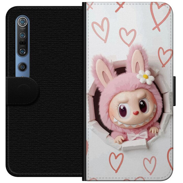 Xiaomi Mi 10 Pro 5G Plånboksfodral Labubu Hjärtbakgrund Pop Mart Kärlek Tema Figur Design Populärt Motiv Samlarfigur Art Toy Serie
