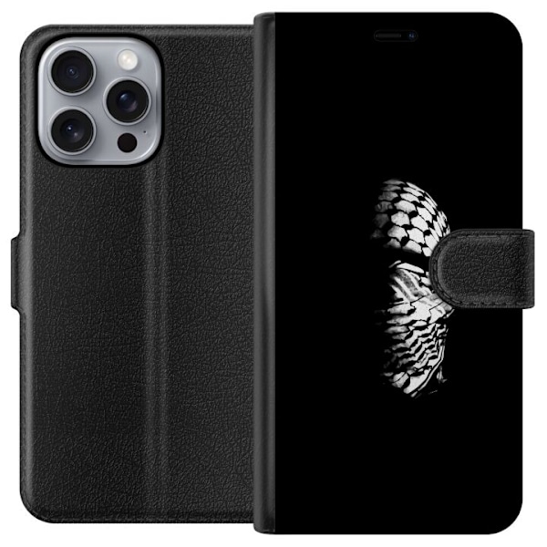 Apple iPhone 16 Pro Max Tegnebogsetui Keffiyeh-mønster - klassisk sort-hvid palæstinensisk tørklæde med kulturel betydning