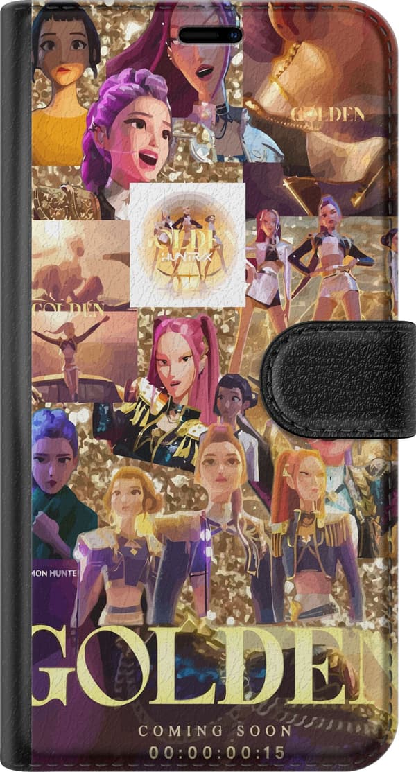 Kompatibel Tegnebogsetui til Google Pixel 10a Gyldent collage med animerede popstjerner, scenebilleder og glitrende detaljer guld