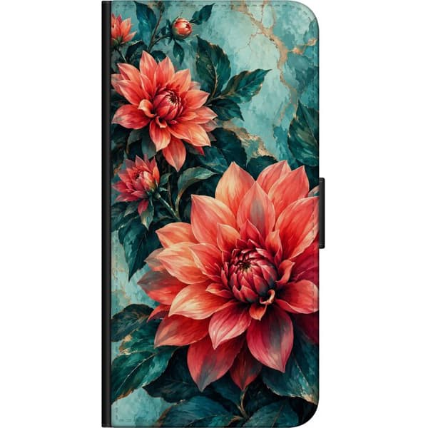 Kompatibelt Lommeboketui til Huawei P40 lite E Korallgeorginer turkis