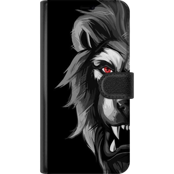Kompatibel Tegnebogsetui til Xiaomi Redmi Note 15 5G Dramatisk sort-hvid ulv med et intenst rødt øje mod sort baggrund sort