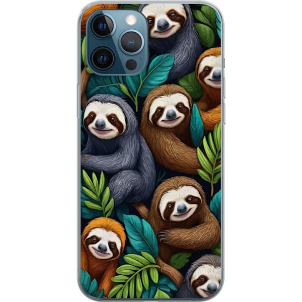Apple iPhone 12 Pro Gennemsigtig cover Sengångarstil - afslappet motiv med sød dovendyr