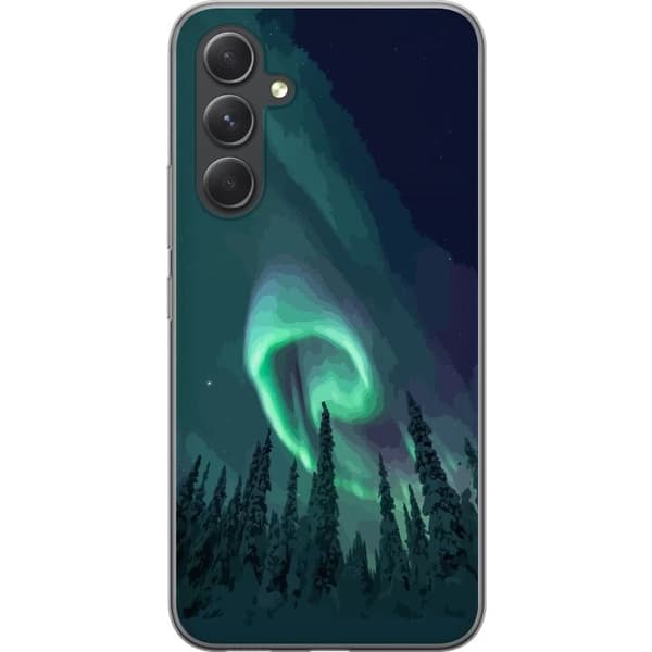 Kompatibelt Mobildeksel til Samsung Galaxy S24 Norrsken över vinterlandskap grønn