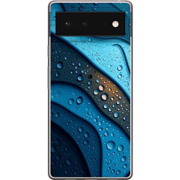 Kompatibelt Mobildeksel til Google Pixel 6 Blå abstrakte bølger med glitrende vanndråper i moderne grafisk design blå