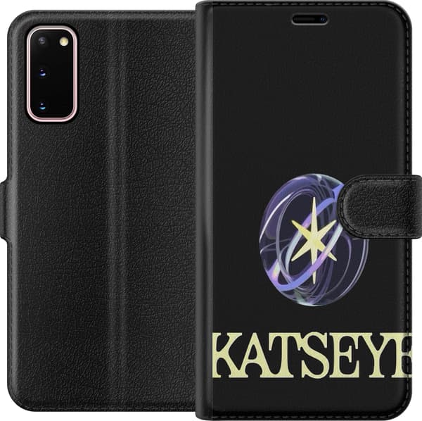 Kompatibel Tegnebogsetui til Samsung Galaxy S20 KATSEYE-logo med gul stjerne, lilla omløbsringe og lys typografi mod sort baggrund sort