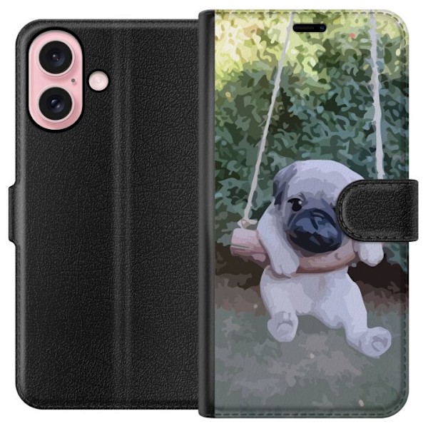 Apple iPhone 16 Plånboksfodral Pug On A Swing