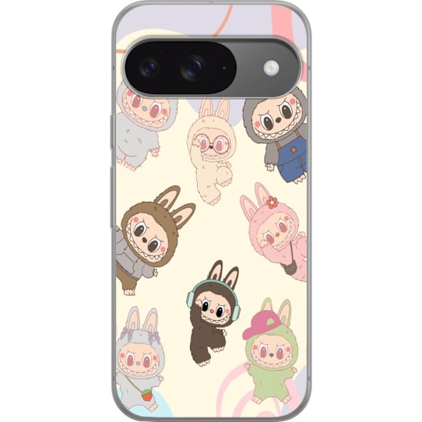 Google Pixel 9 Genomskinligt Skal Labubu Pop Mart Kollektion Motiv Figur Samling Design Populärt Art Toy Pop Mart Kreativ Grafiskt