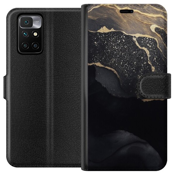 Xiaomi Redmi 10 Tegnebogsetui Sort guld abstrakt