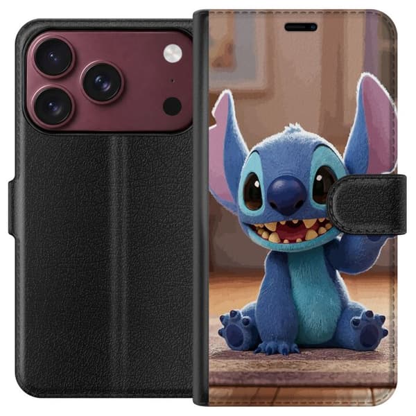 Kompatibel Tegnebogsetui til Apple iPhone 18 Pro Et sødt blåt rumvæsen med store ører, der sidder og vinker blå
