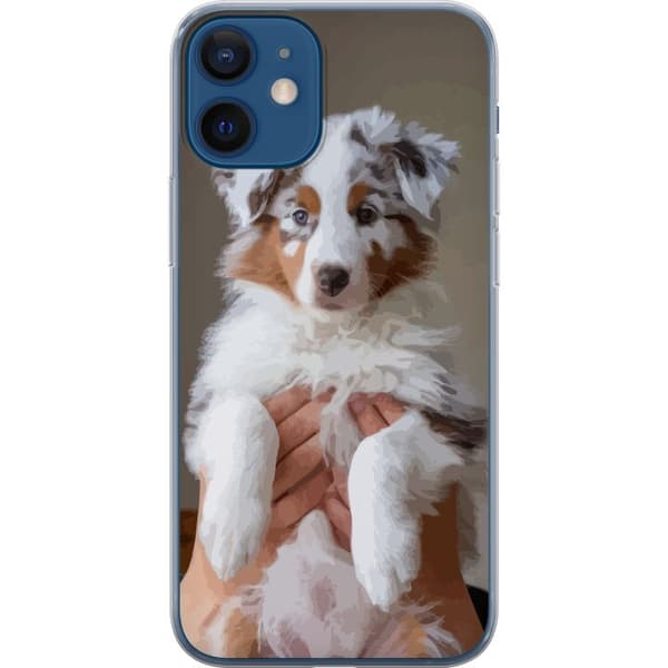 Kompatibelt Mobildeksel til Apple iPhone 12 Søt hundevalp – Fluffy valp med blå øyne i nærbildeportrett