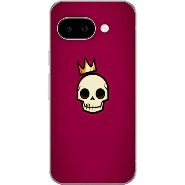 Kompatibel Mobilcover til Google Pixel 10a Minimalistisk kranium med gul krone mod mørkerød baggrund rød