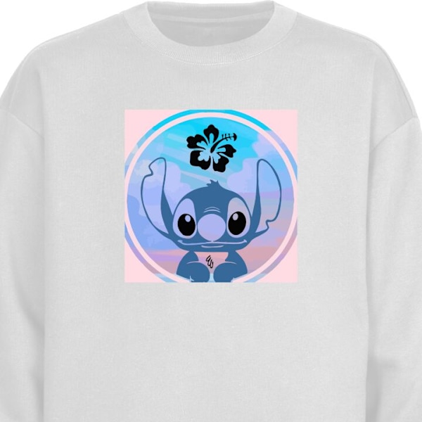 Sweatshirt til Voksne | Klassisk Collegebluse Stitch Ohana hvid XXL