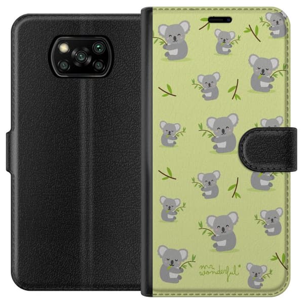 Kompatibel Tegnebogsetui til Xiaomi Poco X3 NFC Legende mønster med søde grå koalaer og grønne eukalyptusgrene grøn