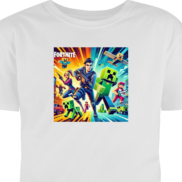 Barn-T-shirt | Bekväm T-shirt för Barn Fortnite vs Minecraft vit 12-13 År