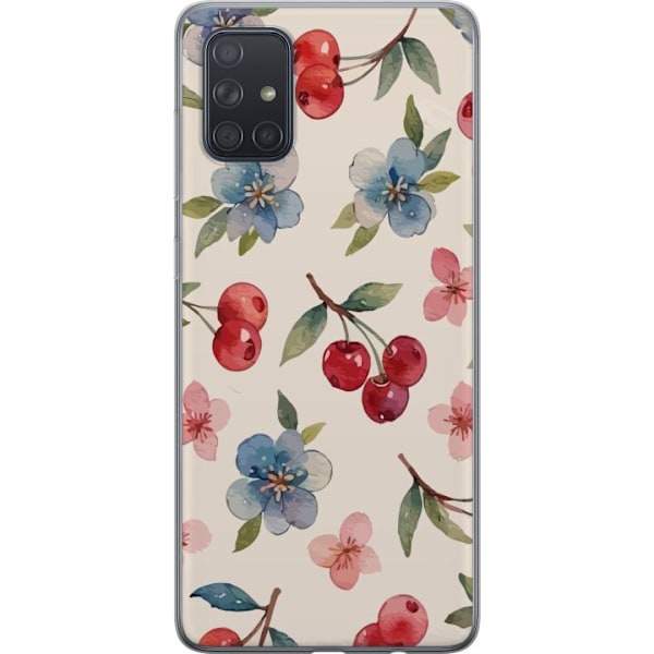 Samsung Galaxy A71 Läpinäkyvä kuori Marjat & Kukat - kuvio, jossa on sinisiä kukkia ja metsänmarjoja