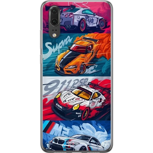 Huawei P20 Läpinäkyvä kuori Nopeat Autot - Piirretty Kuvio Toiminnalla