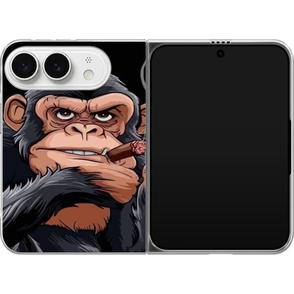 Kompatibel Mobilcover til Apple iPhone Duo Illustreret chimpanse med cigar, der viser langfingeren mod sort baggrund sort