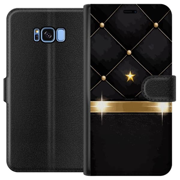 Kompatibel Tegnebogsetui til Samsung Galaxy S8 Sort quiltet baggrund med guldstjerne
