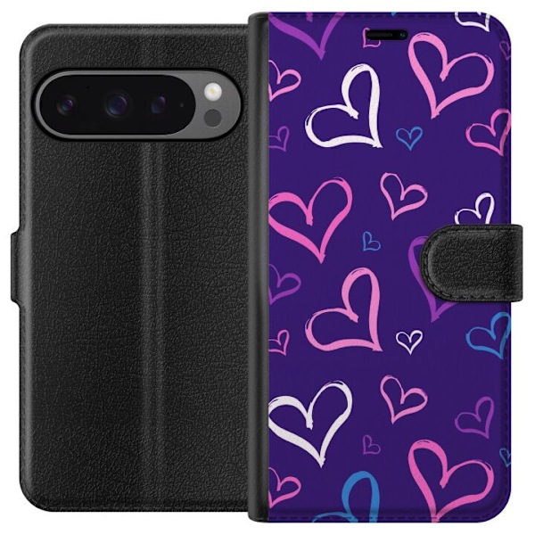 Google Pixel 9 Pro XL Tegnebogsetui Hjerter