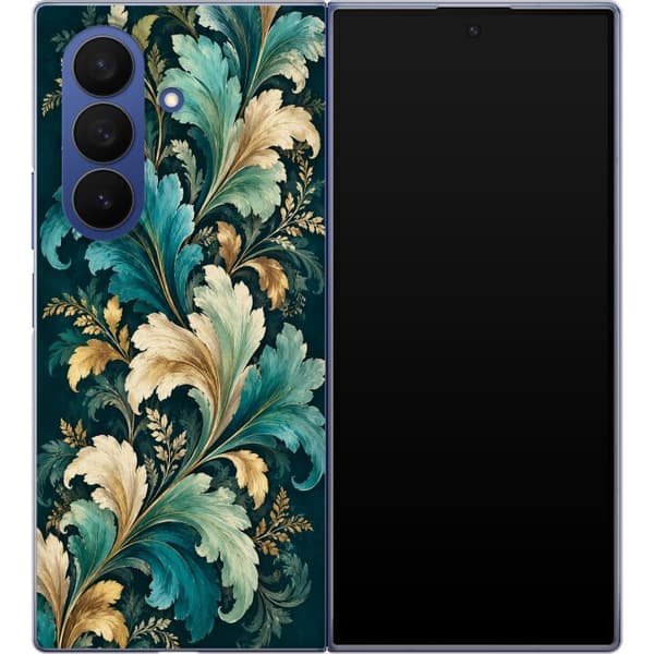 Kompatibelt Mobildeksel til Samsung Galaxy Z Fold7 Turkise blader turkis