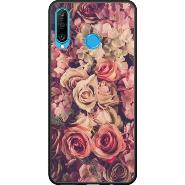 Huawei P30 lite Svart deksel Blomster