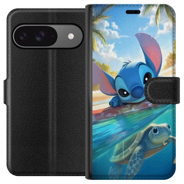 Google Pixel 9 Plånboksfodral Stitch med sköldpadda – söt