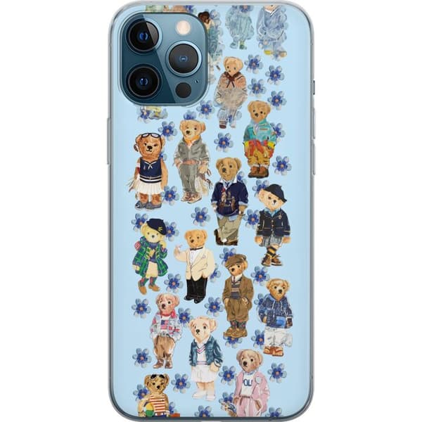 Kompatibel Mobilcover til Apple iPhone 12 Pro Max Søde bamser i trendy tøj med blå blomster blå