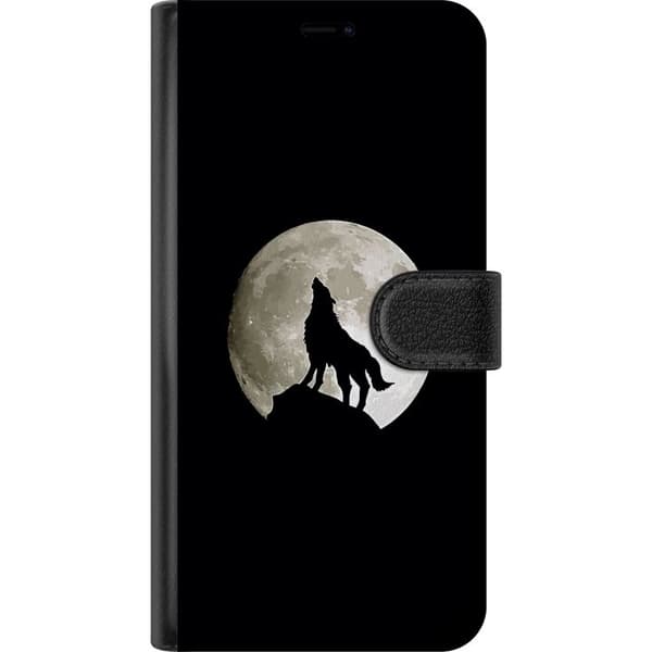 Kompatibel Tegnebogsetui til Nothing Phone (2) Sort silhuet af en hylende ulv foran en stor, lys fuldmåne mod sort baggrund sort