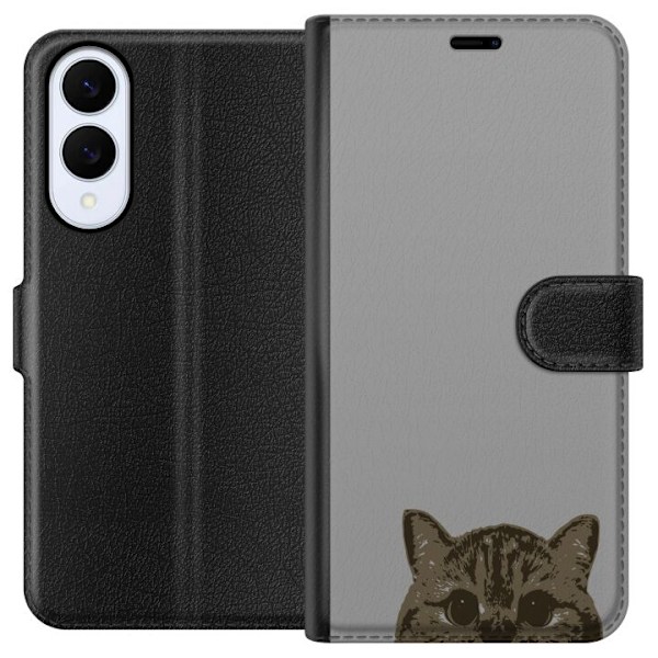 Samsung Galaxy S25 Edge Tegnebogsetui Grå Katteblik - stilfuld kat design med grå baggrund