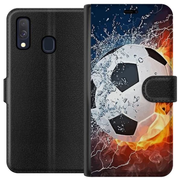 Kompatibel Tegnebogsetui til Samsung Galaxy A40 Fodbold Ild