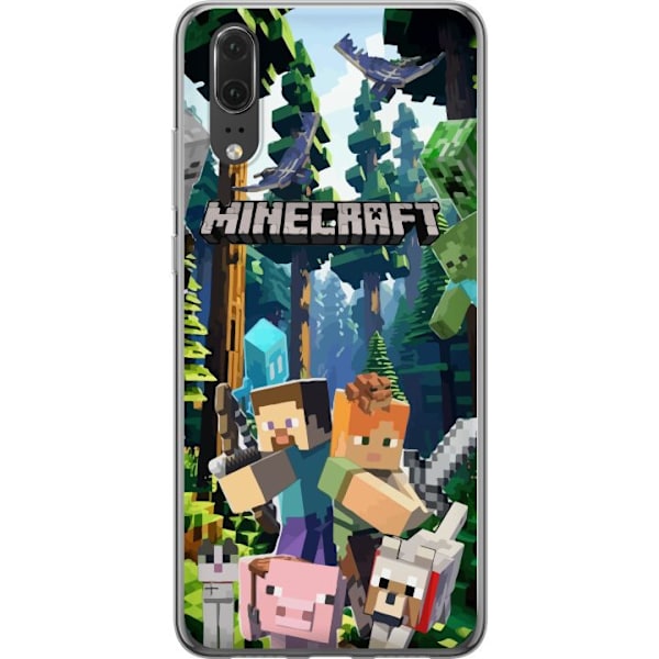 Huawei P20 Läpinäkyvä kuori Minecraft-matkapuhelinkotelo metsällä ja pikselityylisillä hahmoilla