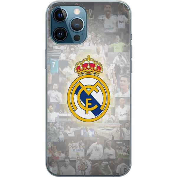 Apple iPhone 12 Pro Max Genomskinligt Skal Real Madrid Emblem Fotboll Klubbmärke Vit Guld Design Champions League Mästare La Liga Fans Ikoniskt