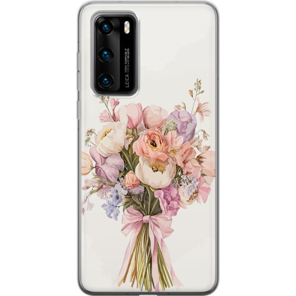 Huawei P40 Läpinäkyvä kuori Kännykkäkuori värikkäällä kukkakimpulla romanttisessa tyylissä