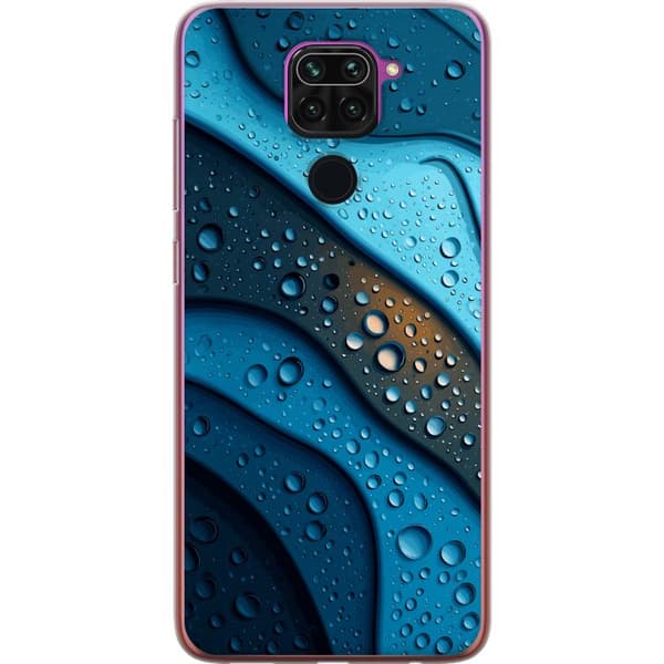 Kompatibelt Mobildeksel til Xiaomi Redmi Note 9 Blå abstrakte bølger med glitrende vanndråper i moderne grafisk design blå