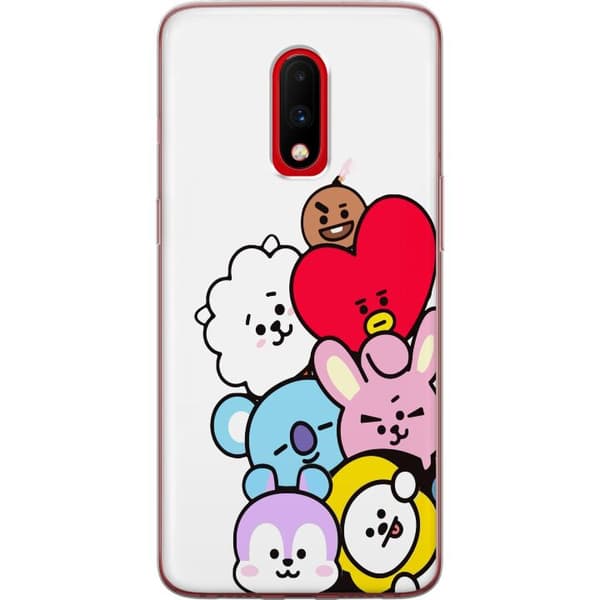 Kompatibelt Mobildeksel til OnePlus 7 BT21-karakterer sammen i en søt minimalistisk illustrasjon hvit