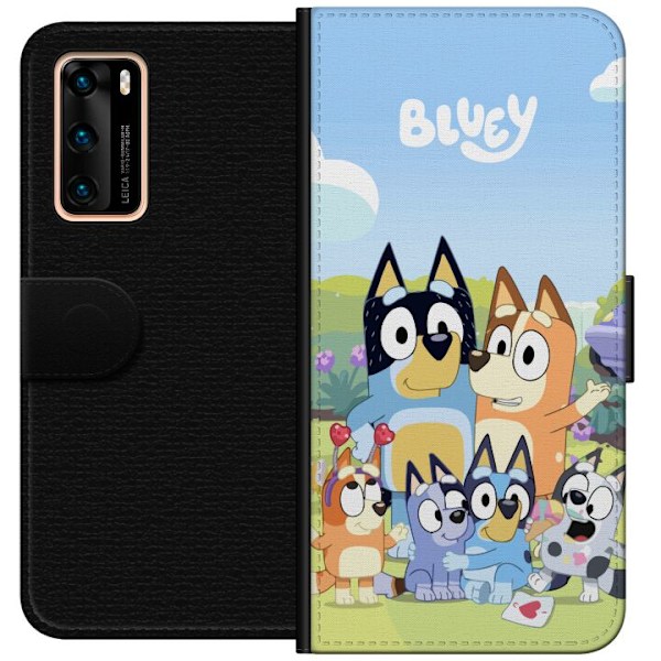 Huawei P40 Plånboksfodral Bluey mobilskal med hela familjen i färgglad design