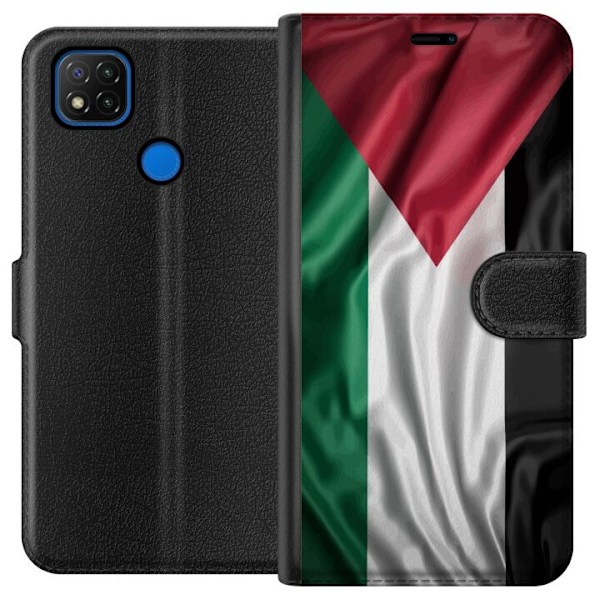 Xiaomi Redmi 9C Plånboksfodral Palestinaflaggan – ikoniskt frihetsmotiv i rött, svart, vitt och grönt