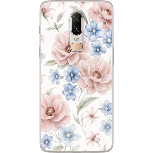 OnePlus 6 Genomskinligt Skal Romantiska blommor