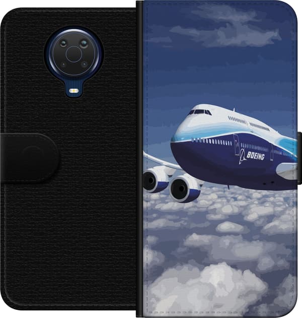 Kompatibelt Lommeboketui til Nokia G20 Blåhvitt passasjerfly over skyer under en blå himmel blå