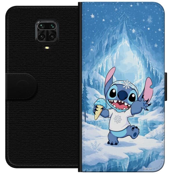 Kompatibel Tegnebogsetui til Xiaomi Redmi Note 9 Pro Blå tegnet fantasifigur med is, snefnug og iset vinterbaggrund blå