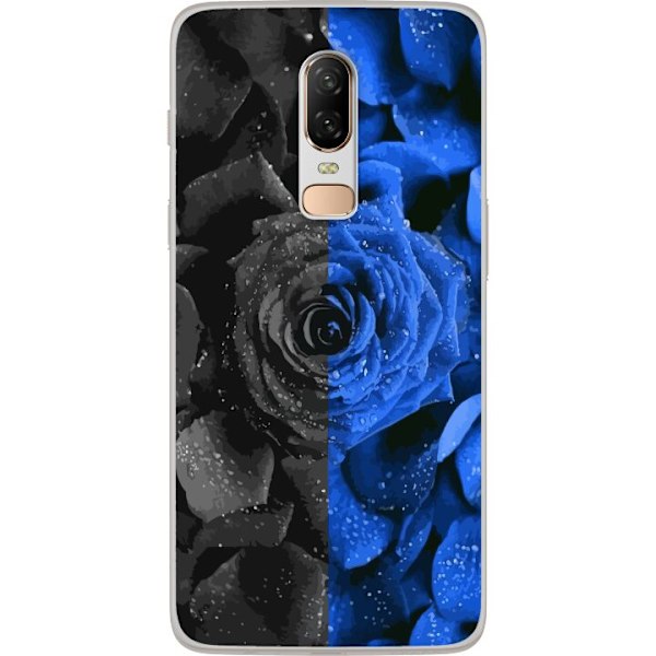 OnePlus 6 Gennemsigtig cover Sort og blå rose