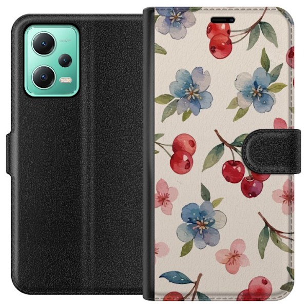 Xiaomi Redmi Note 12 Lompakkokotelo Marjat & Kukat - kuvio, jo