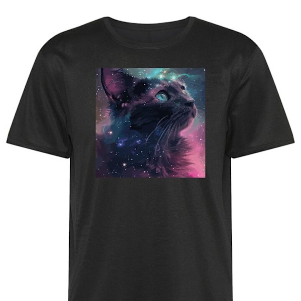 Tränings-T-shirt | Sport-T-shirt för Vuxen Katten i Galaxen svart 5X-Large