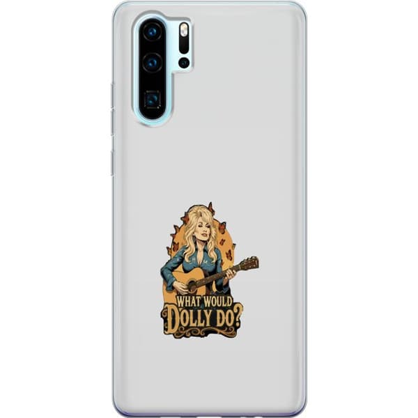Kompatibelt Mobilskal till Huawei P30 Pro Dolly Parton med gitarr och fjärilar grå