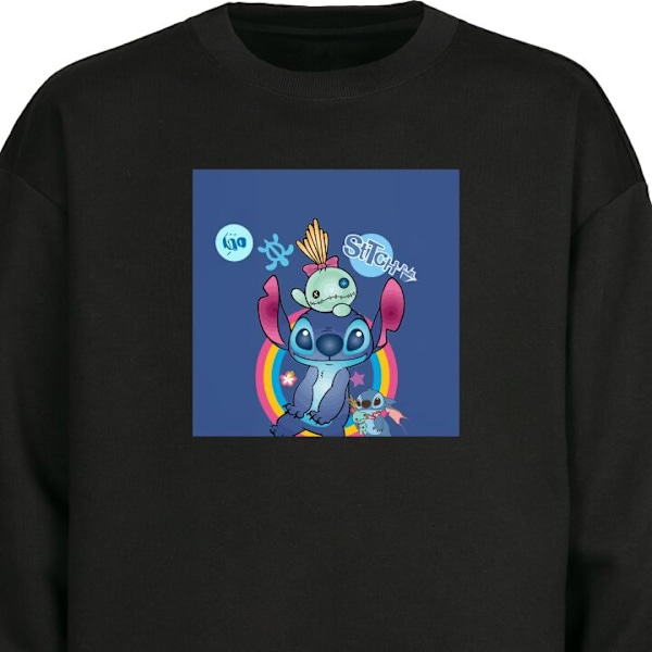 Sweatshirt til Voksne | Klassisk Collegebluse Stitch og ven sort XXL