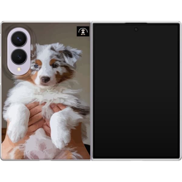 Kompatibelt Mobildeksel til Samsung Galaxy Z Fold8 Hundevalp med trefarget tegning - hundeportrett mot grå bakgrunn grå