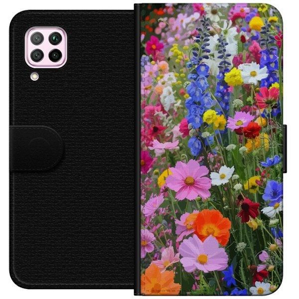 Huawei P40 lite Plånboksfodral Blommigt mobilskal med somrig äng och naturmotiv