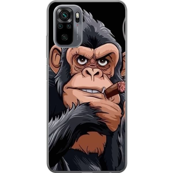 Kompatibel Mobilcover til Xiaomi Redmi Note 10 Illustreret chimpanse med cigar, der viser langfingeren mod sort baggrund sort