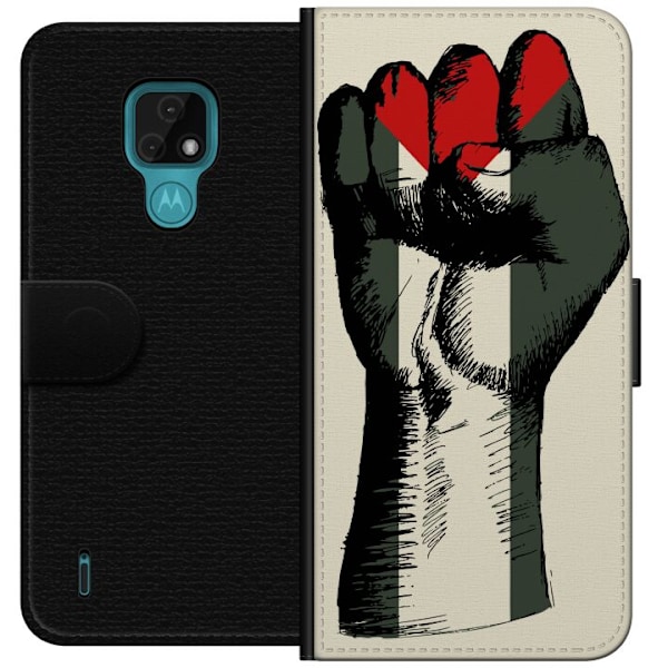 Motorola Moto E7 Tegnebogsetui Hånd bundet i Palæstinas farv